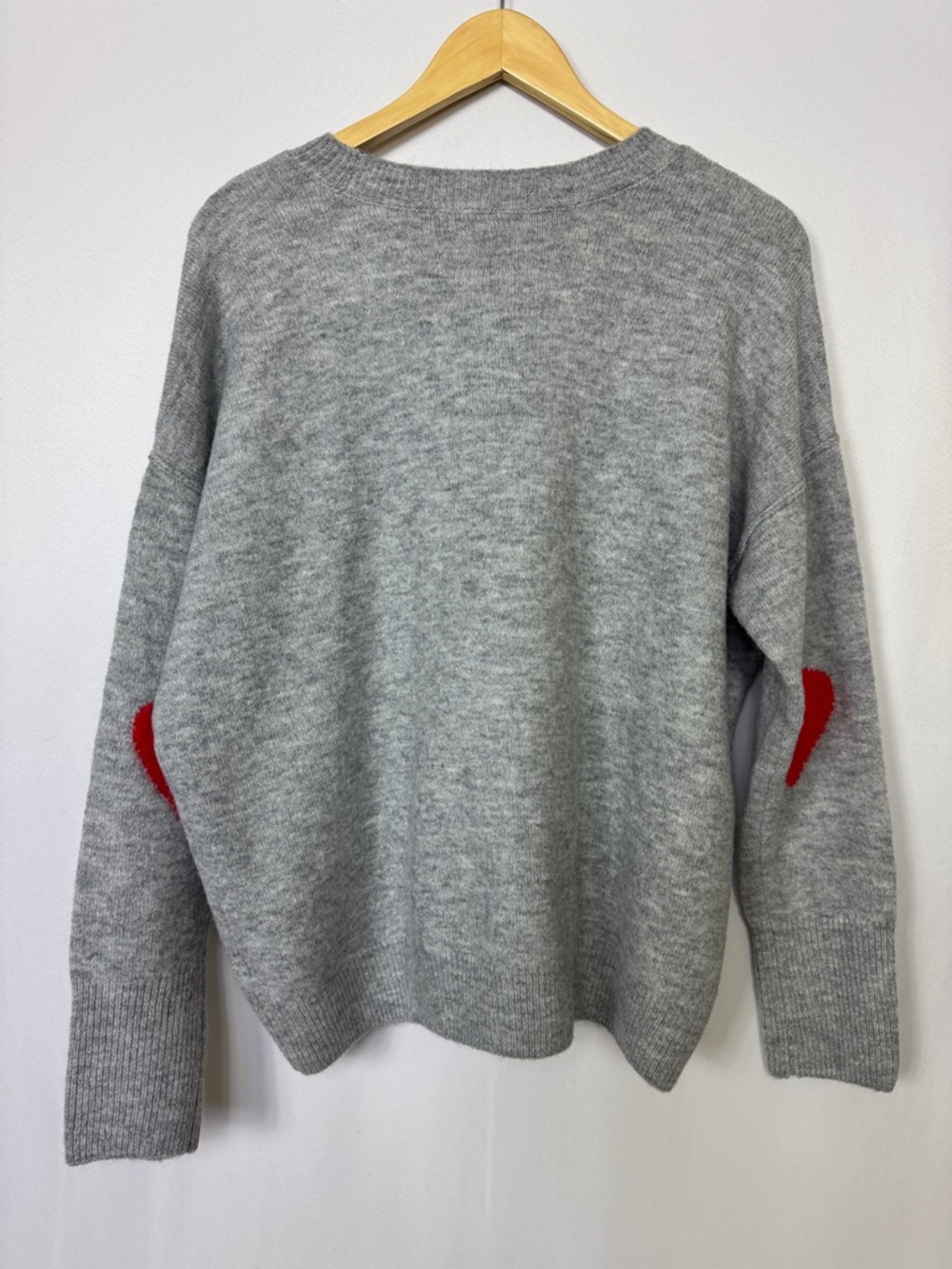 CeCe Valentine’s Crew Neck Elbow Hearts  Sweater‎ Size Medium Gray - Picture 6 of 11
